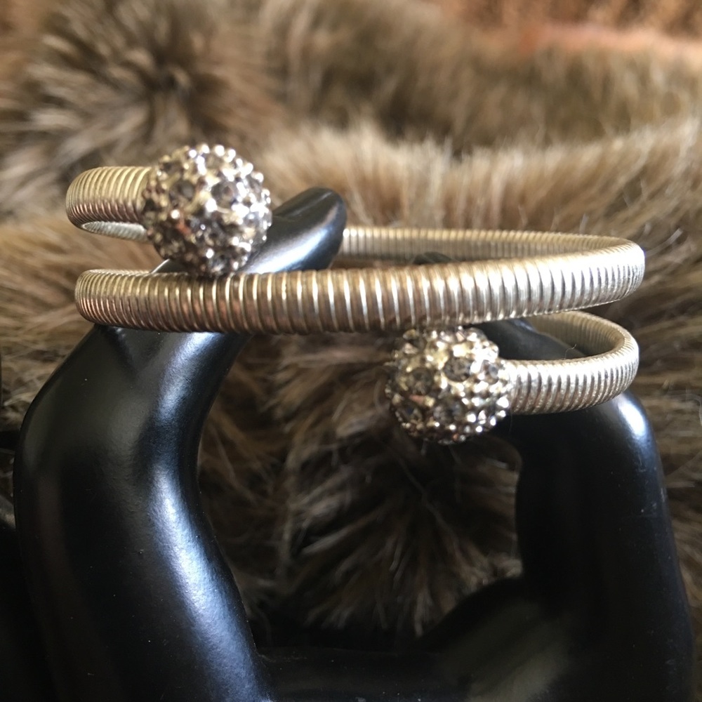 Rhinestone ball silver tone coil bracelet
